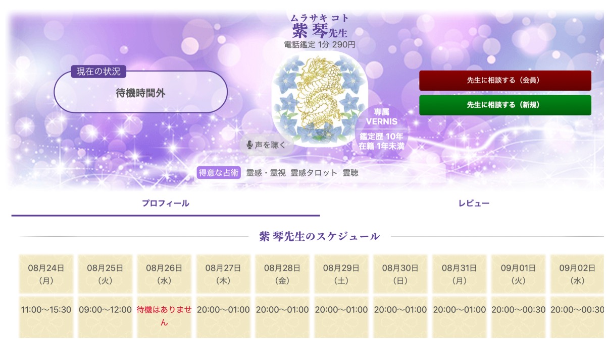 電話占いヴェルニ 紫琴(むらさきこと)先生【当たる電話占い完全ガイド】おすすめ占い師・鑑定士